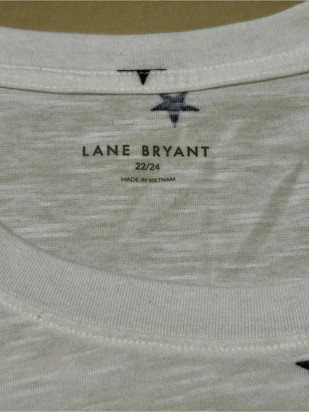 Lane Bryant White/Navy Star Print Cotton Knit Crew Neck T-Shirt Plus 22